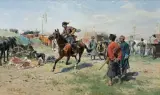 Józef Brandt, ZAPOROŻCY, OK. 1885-1890, olej, płótno naklejone na tekturę