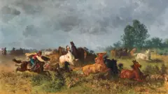 Franz Adam, KONIE NA PUSZCIE, 1880, olej, płótno