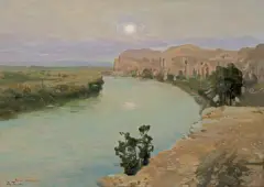 Iwan Trusz, WIECZÓR NAD JORDANEM, lata 20. XX w., olej, tektura