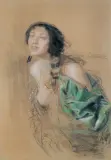 Teodor Axentowicz, ODALISKA, pastel, ołówek, papier