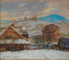 Abraham Neuman, PEJZAŻ GÓRSKI, pastel, tektura