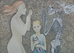 Anna Sokolska, TRIANGULUM, 2020, akryl, tusz, piórko, płyta