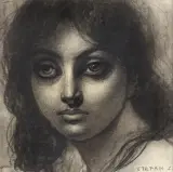 Stefan Żechowski, Portret dziewczyny, kredka czarna, papier