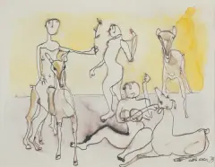 Otto Axer, WĘDRÓWKA, 1973, atrament sepiowy, pióro, lawowanie, papier krem