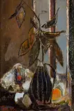 Tadeusz Fuss-Kaden, MARTWA NATURA Z GAŁĘZIĄ MAGNOLII I KIELISZKIEM, olej, płótno