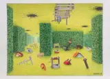 Mentalny labirynt by Jacek Yerka, 2021, kredki, ołówek, papier, sold Jul 2021