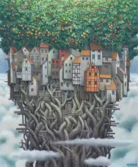Jacek Yerka, ZAWSZE W GÓRĘ, 2021, pastel, papier
