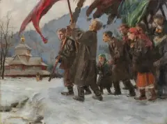 Teodor Axentowicz, PROCESJA HUCULSKA, olej, płótno