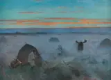 Julian Fałat, POLOWANIE NA ŁOSIA, 1914, olej, płótno naklejone na tekturę