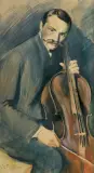 WIOLONCZELISTA by Julian Fałat, 1908, akwarela, ołówek, papier, sold Jun 2021