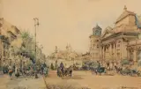 WARSZAWA. KRAKOWSKIE PRZEDMIEŚCIE by Władysław Chmieliński, przed 1939, akwarela, gwasz, kredka, papier, sold Jun 2021