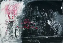 Henryk Cześnik, GDY ŚPIĄ ANIOŁY, 1999, gwasz, pastel, ołówek, papier czarny