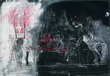 Henryk Cześnik, GDY ŚPIĄ ANIOŁY, 1999, gwasz, pastel, ołówek, papier czarny