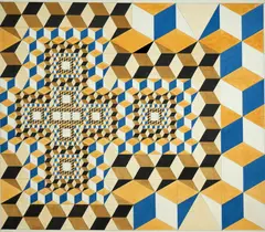 Liviu Stoicoviciu, 22 de centre de cuburi în hexagon, 1970-1980, guașă și creion pe pânză