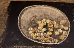Sorin Ilfoveanu, Tipsie cu mere, 1987, guașă pe carton
