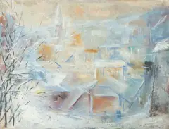 Sorin Ionescu, Peisaj de iarnă, 1975, ulei pe pfl
