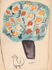 Aurel Cojan, Copacul vieții, 1963, acuarelă pe hârtie