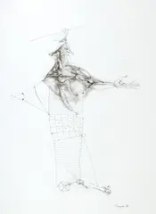 Georges Mazilu, Arlechin, 1988, peniță pe hârtie