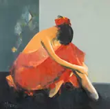 Corneliu Ionescu, Balerină in roșu, 2021, ulei pe pânză