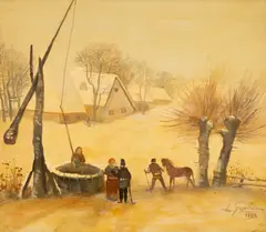 Dimitrie Gavrilean, La sat, 1988, ulei pe placaj