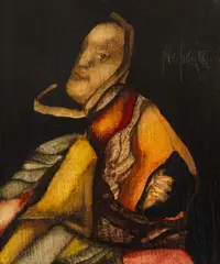 Petre Velicu, Arlechin la curtea regelui, 1987, ulei pe pfl