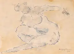 La pozat by Marcel Guguianu, 1986, acuarelă și pix pe hârtie, offered Sep 2026