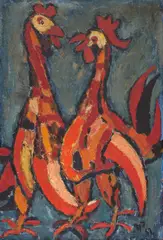 Ion Pacea, Doi cocoși, 1962, ulei pe pânză