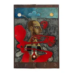 Harta pierdută by Bogdan Breza, acrilic pe zinc gravat lipit pe lemn, offered Sep 2026