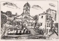 Dragoș Morărescu, Biserica Sfântul Ilie-Gorgani, 1975, litografie