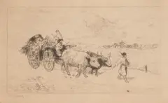 Theodor Aman, Car cu boi, acvaforte și gravură cu acul