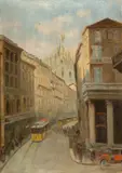 Paul Scorţescu, Stradă din Milano, ulei pe placaj