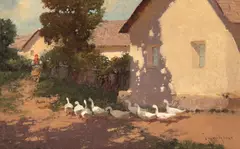 László Neogrády, În ogradă, ulei pe pânză