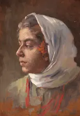 Pan Ioanid, Țărăncuță cu basma albă, ulei pe carton