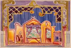 Victor Feodorov, Scenă de teatru, acuarelă și creion pe hârtie lipită pe carton