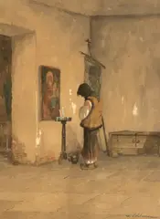 Gheorghe Chirovici, Rugă, acuarelă și creion pe hârtie