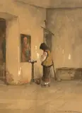 Gheorghe Chirovici, Rugă, acuarelă și creion pe hârtie