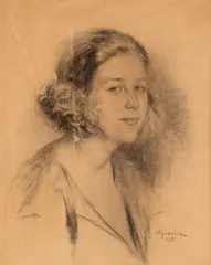 Fulga (fiica artistului) by Constantin Isachie Popescu, 1925, cărbune pe hârtie, sold Sep 2026