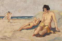 La plajă by Ion Panteli Stanciu, ulei pe carton, sold Sep 2026
