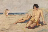 Ion Panteli Stanciu, La plajă, ulei pe carton