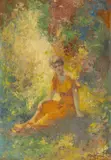 Petre Remus Troteanu, Între flori, 1915, ulei pe carton