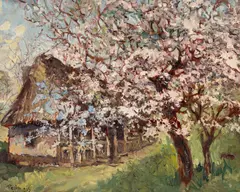Primăvara în livadă by Petre (Pejin) Jinga, 1925, ulei pe carton, sold Sep 2026