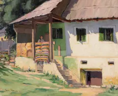 Ioan Isac, Țărăncuță în pridvor, ulei pe pânză lipită pe carton