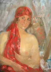 Ghelman Lazăr, Baticul roșu, 1926, pastel pe carton