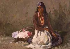 Florăreasă by Apostol Mănciulescu, ulei pe carton, sold Sep 2026