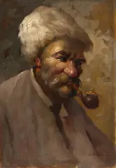Samuel Bogdanovici, Bătrân cu pipă, ulei pe carton