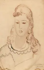 Irina Codreanu, Chip de fată, 1926, laviu și cărbune pe hârtie