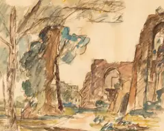 Henri Catargi, Porta Palatina, acuarelă și creion pe hârtie lipită pe carton