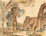 Henri Catargi, Porta Palatina, acuarelă și creion pe hârtie lipită pe carton