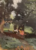 Alexandru Phoebus, În parc, 1950, guașă pe hârtie