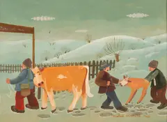 Mihai Vintilă, Târg de vite, 1989, ulei pe carton